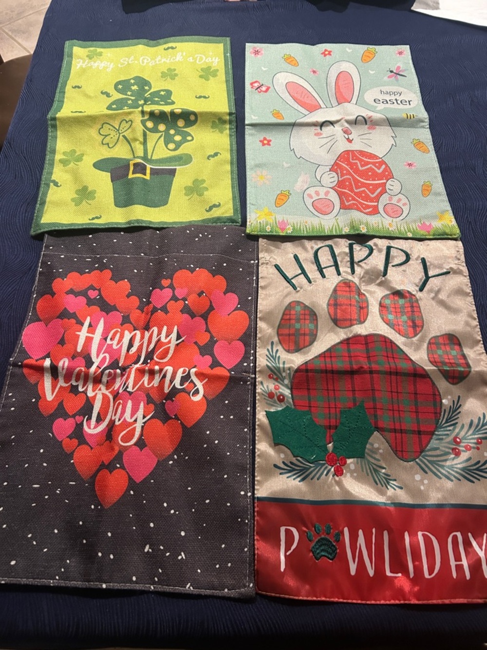 Set of 4 Holiday Garden Flags - St. Patrick's, Easter, Valentine’s & Pawliday